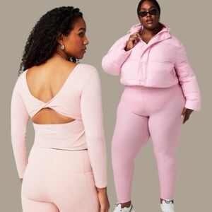 NWOT 3PEICE SET Fabletics Light Pink Cropped Puffer Jacket- EUC- worn once